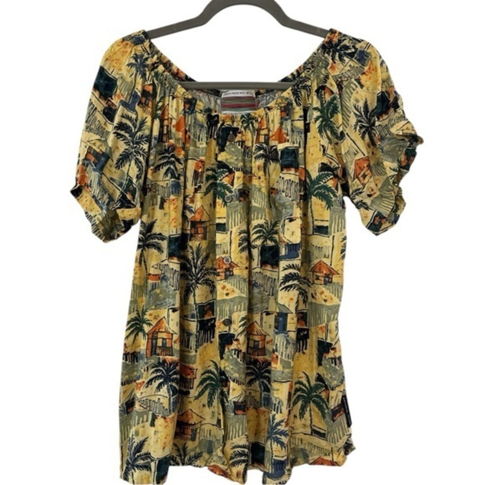 Urban Renewal Vintage Villa Cabana Tropical Print Peasant Top Size Medium